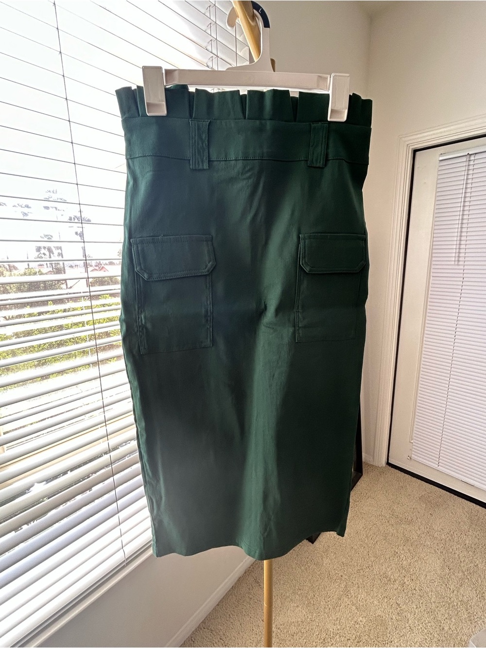 chic Dark Green High-Waist Cargo Pencil Skirt
